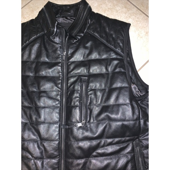 Murano Black Leather Vest Size XL . Full zip. Pockets - Picture 2 of 6